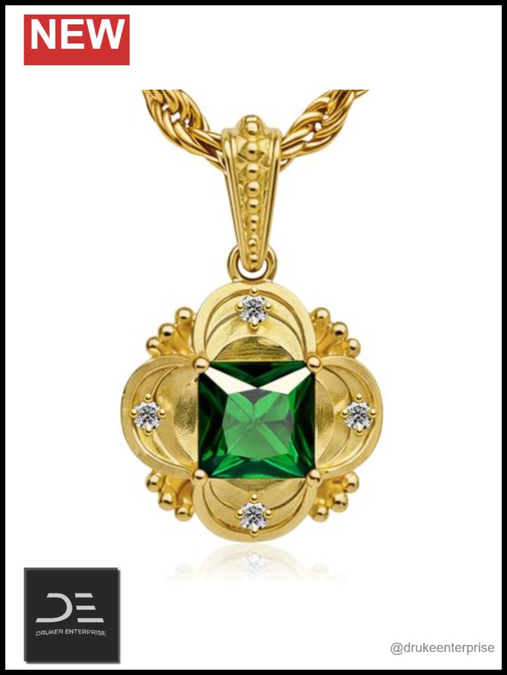 18K Gold Vermeil Sterling Silver Lab Grown Emerald Diamond Pendant Necklace
